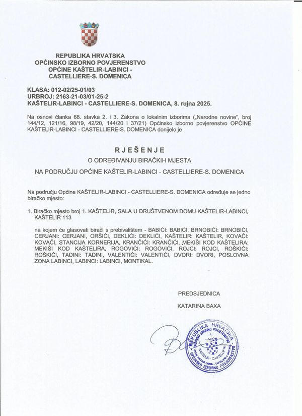 DOPUNSKI IZBORI  za članove predstavničkih tijela jedinica lokalne i područne (regionalne) samouprave iz reda pripadnika nacionalne manjine, odnosno iz reda pripadnika hrvatskog naroda
